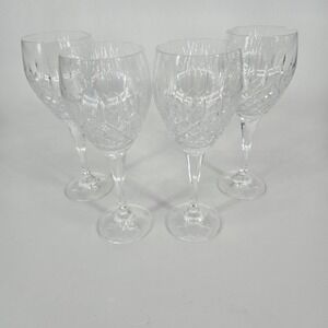 Set 4 Cut Crystal Wine Glasses Fan Diamond Pattern Unmarked Tall Goblets